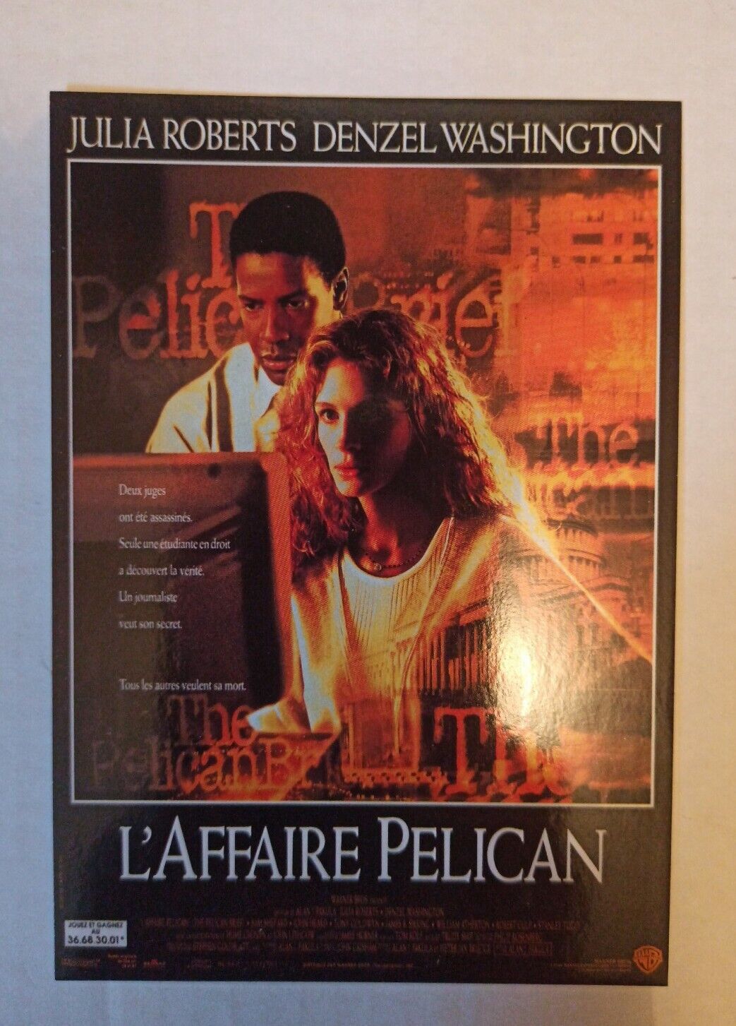 The Pelican Affair Film Postcard Julia Roberts Denzel Washington