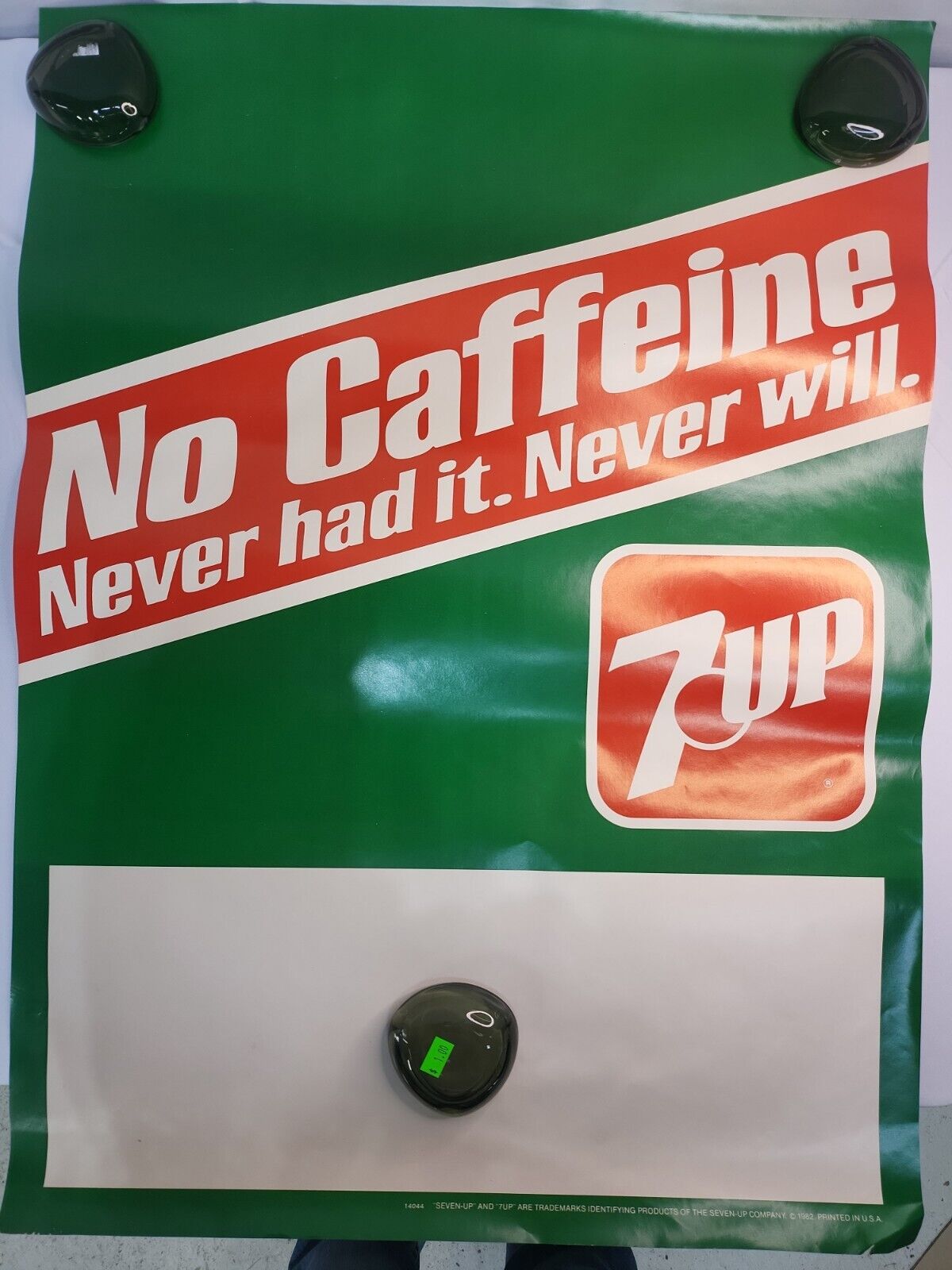 Vintage 7up Rare 1982 Advertisement Poster No Caffeine Never Had It Never Will 