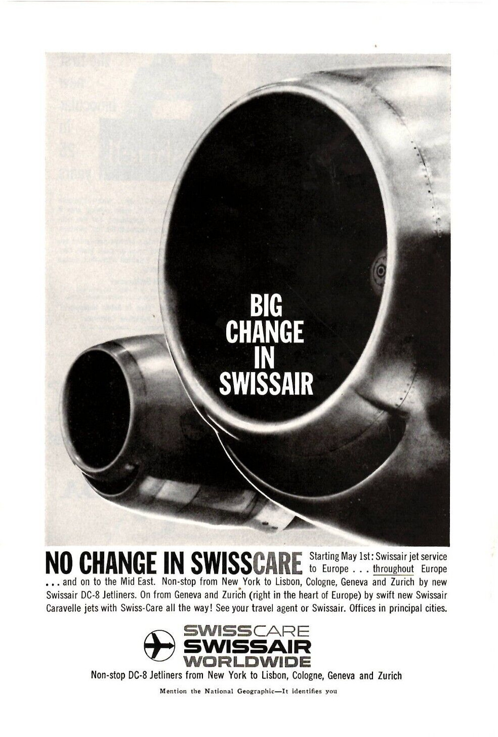 1959 Print Ad Swissair Big change in Swissair No Change in Swisscare Jet Service