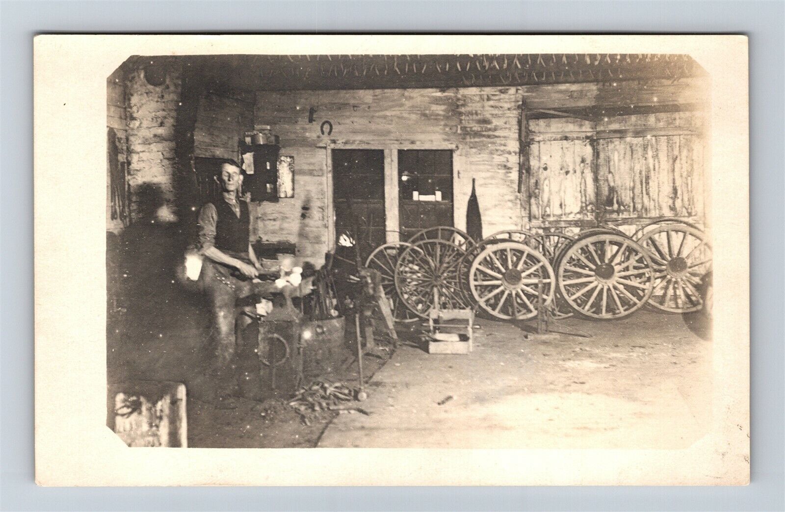 Postcard Occupation Wheelwright Blacksmith Shop Real Photo RPPC c1910s-20s 1AA25
