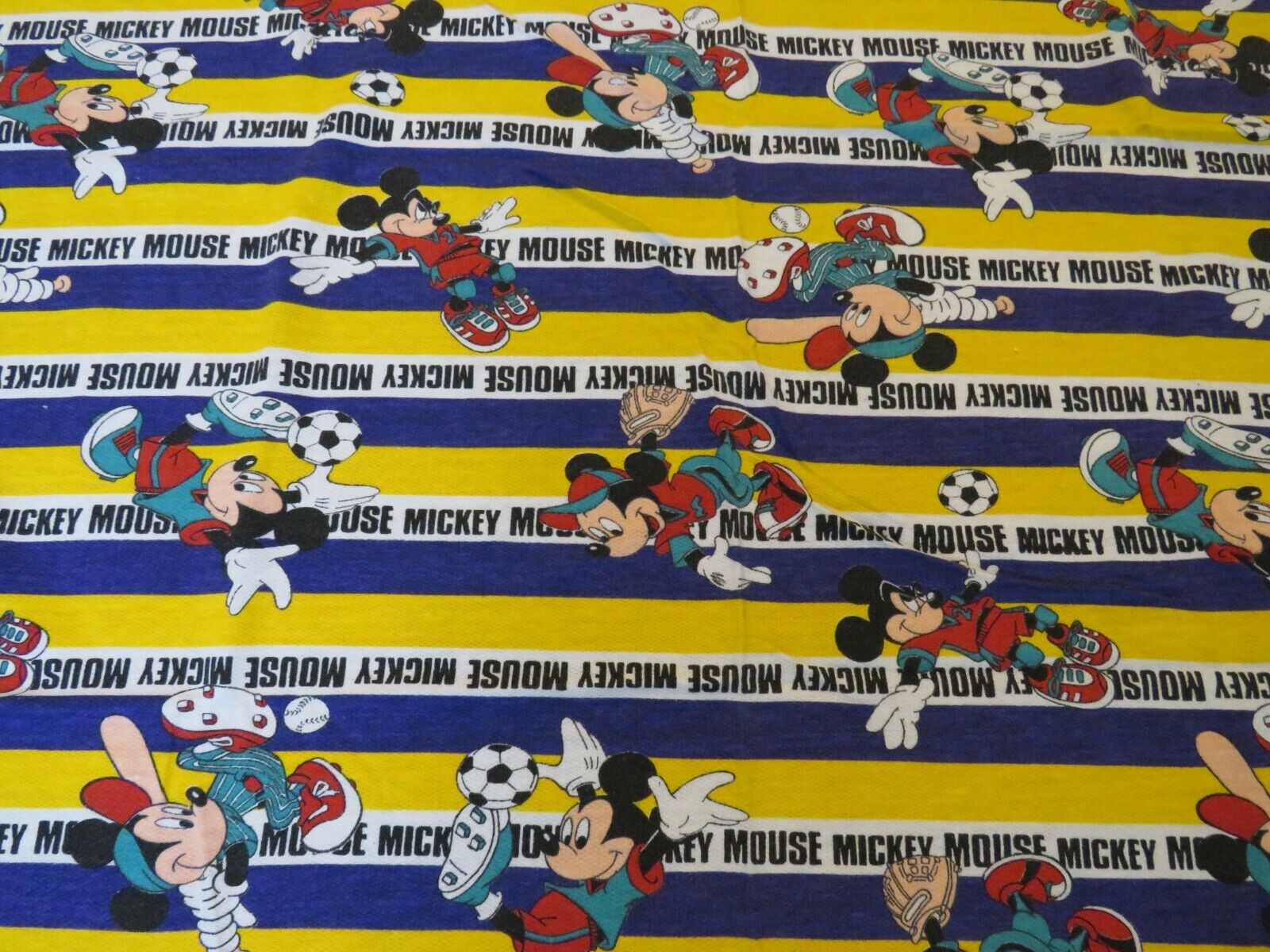 1990's Mickey Mouse baseball soccer RARE Material sewing Fabric 60X43 inch