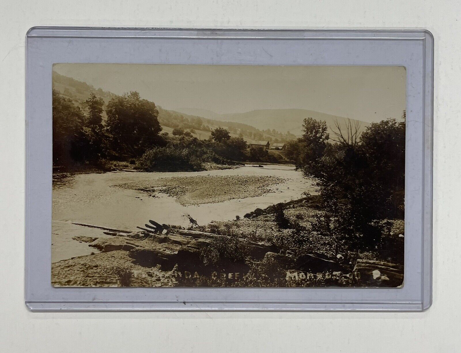 Monroeton PA 1910 RPPC Towanda Creek, Houses, Barns Vintage Antique Postcard