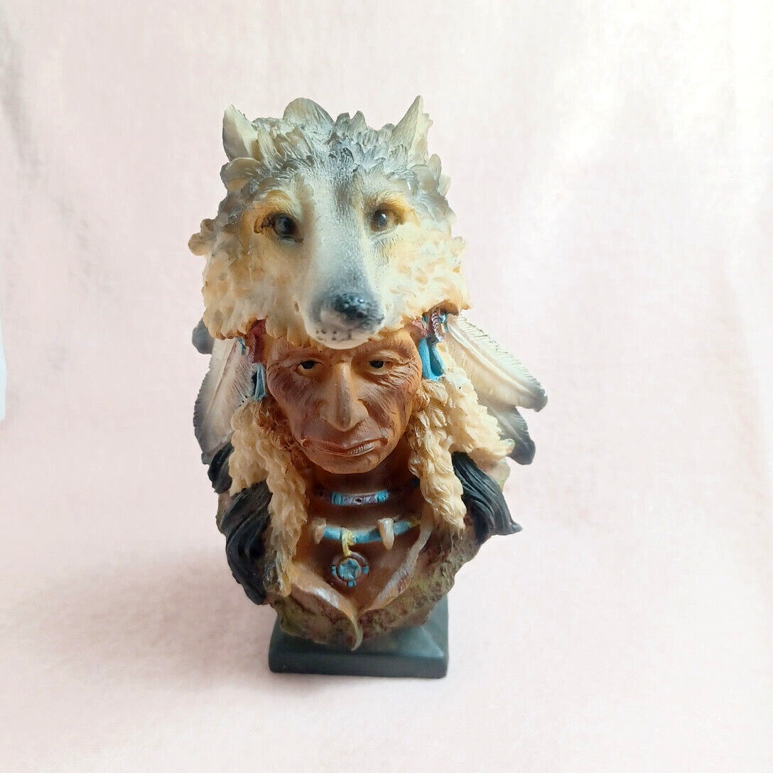 Vintage Native American Indian Chief Bust Figurine Wolf Southwestern Reflections