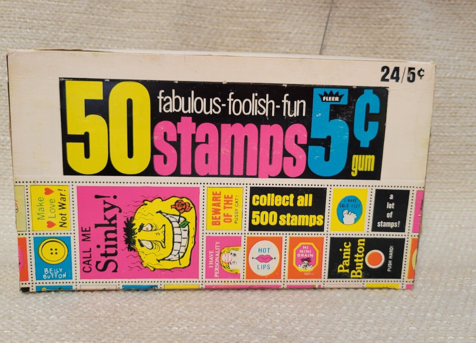 New 1969 50 Fabulous Foolish Fun Stamps Fleer Wax Box 24pks 230678G