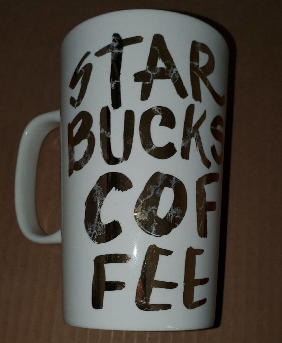 Starbucks 2015 Coffee Mug White w/ Gold Graffiti Letters Starbucks Coffee 12 oz