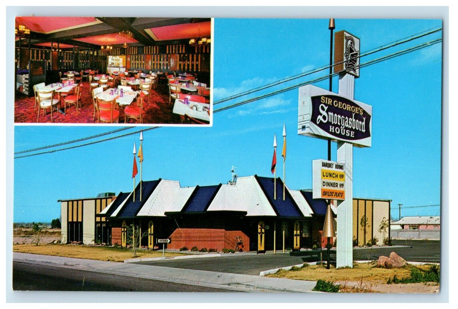 c1960's Sir George's Smorgasbord Houses Dining Room Flagstaff AZ Postcard