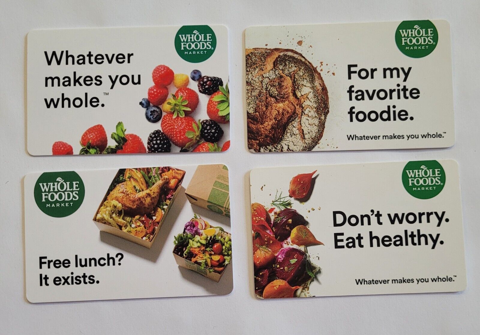 WHOLE FOODS Lot of 4 Don\'t Worry Eat Healthy & Foodie 2019 Gift Card ( $0 )