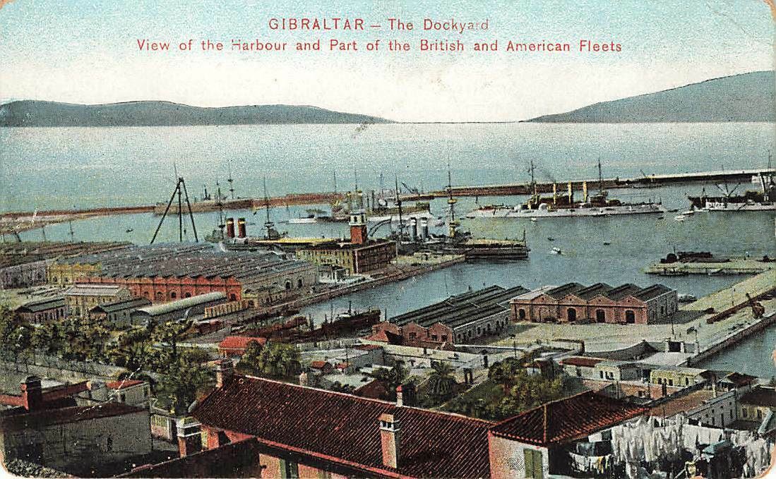 c1910 Gibraltar Dockyards With Parts British and American Fleets Benzaquen P2