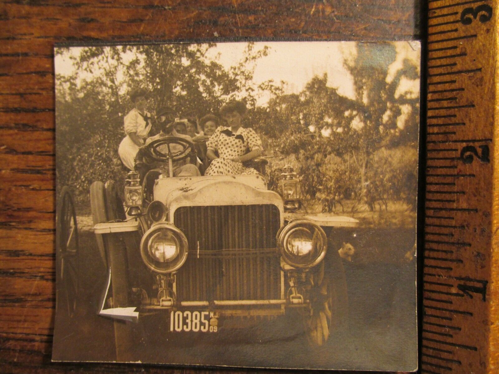 Antique Vintage Ephemera Photo 1909 Family in Old Car New Jersey License Plate