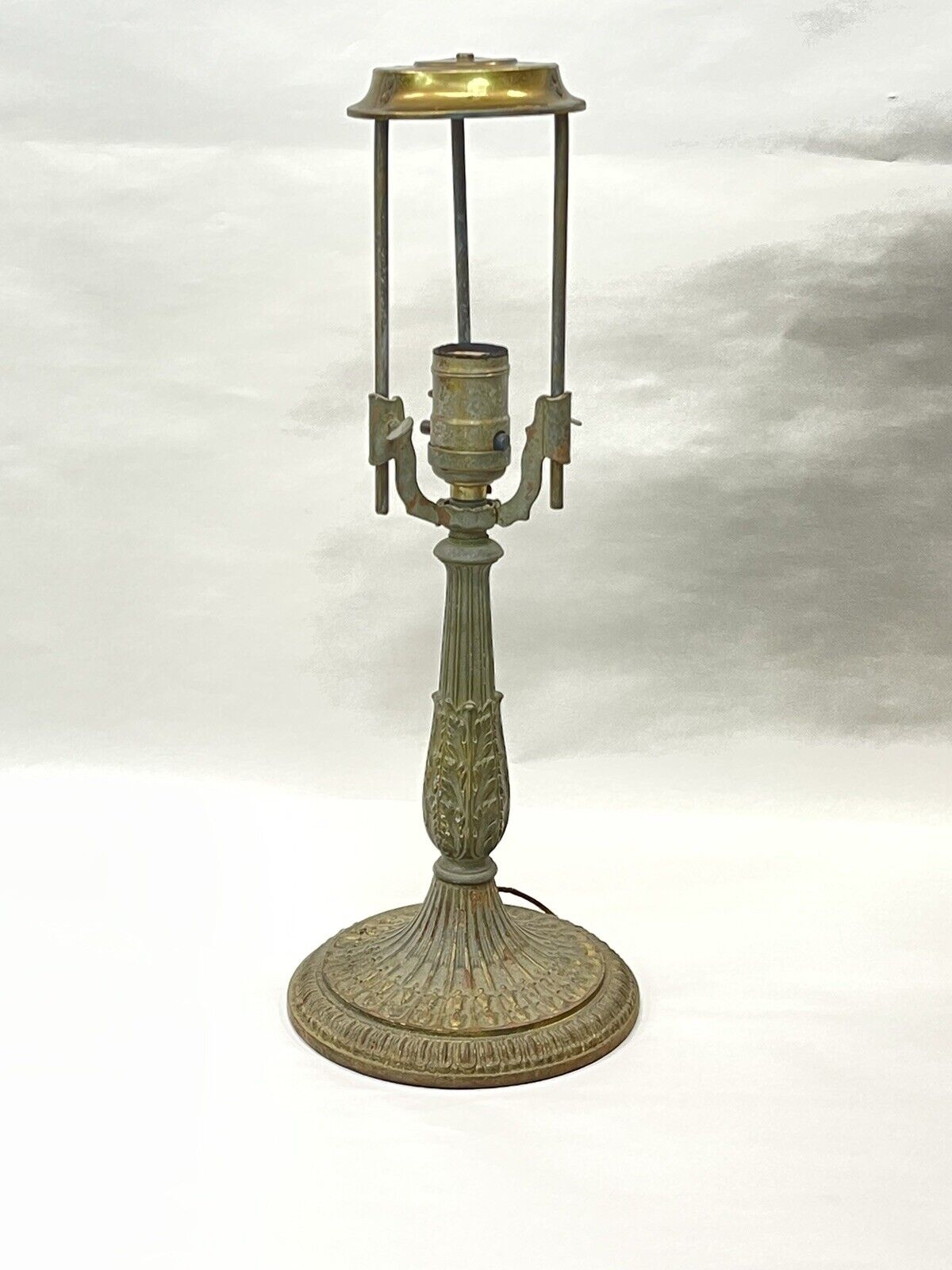 Antique Cast Iron Table Lamp Base Art Nouveau 17” w/Adjustable Shade Rest