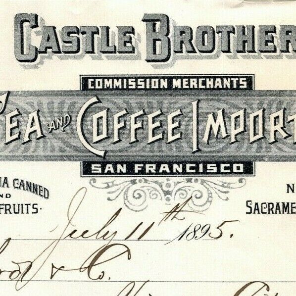 Scarce 1895 San Francisco Invoice Letterhead Castle Brothers Tea Coffee 