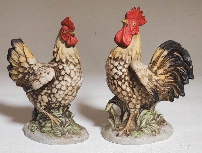 Vintage Set of HOMCO Ceramic Collectible Rooster and Hen Figurines Model 1446