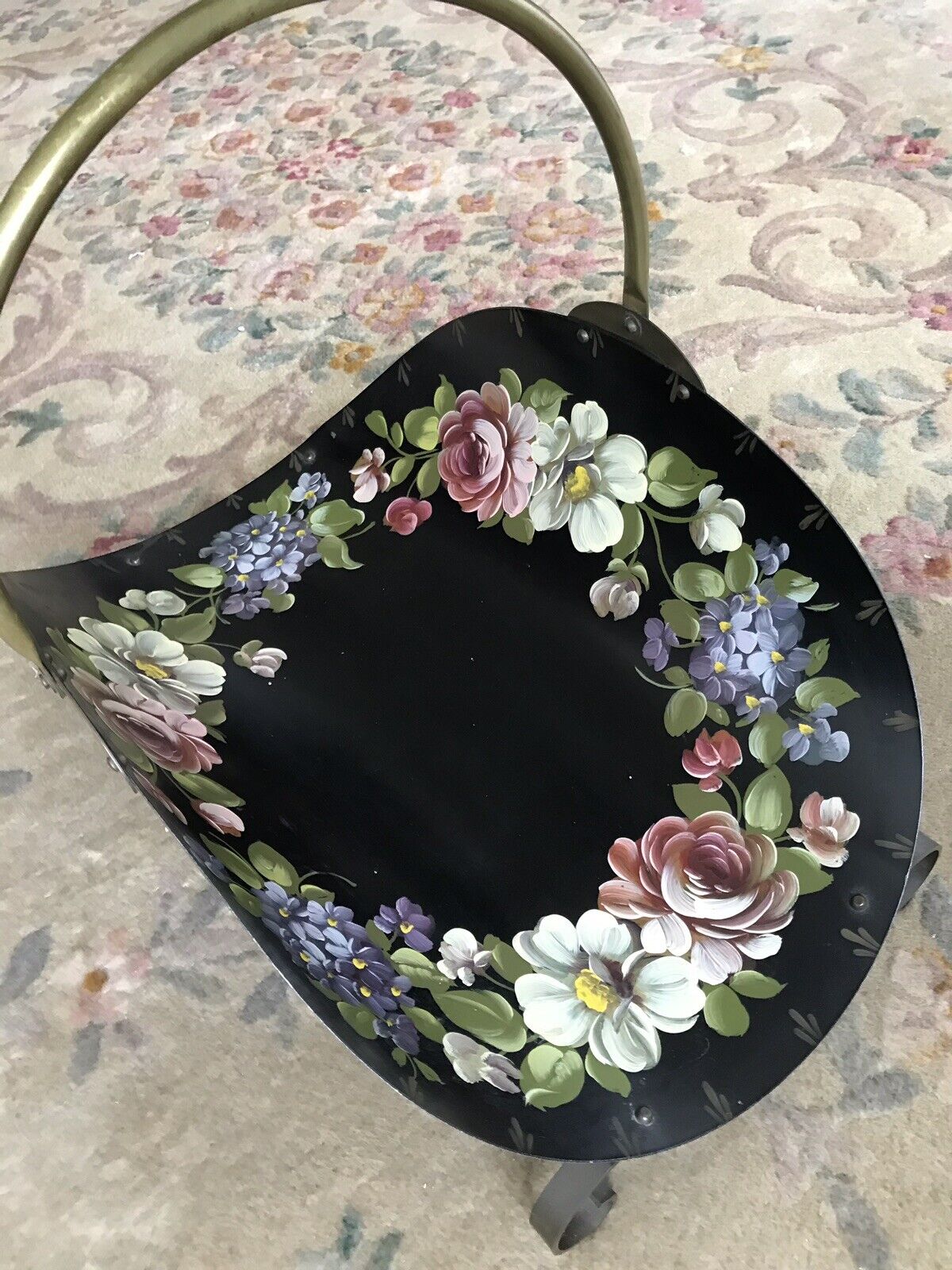 Vintage Italian Painted Tole Magazine Floral Roses Tray