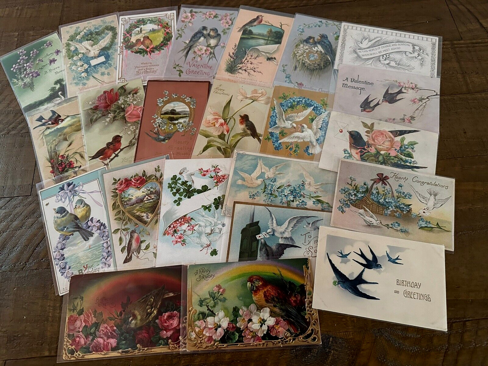 Lot of 23 Antique Greetings Vintage Postcards with Bird~BIRDS~ in sleeves-h893