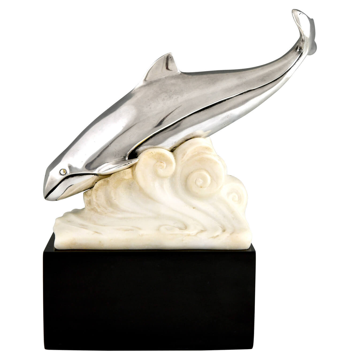 Art Deco bronze sculpture whale in the waves. ? Marcel Bouraine