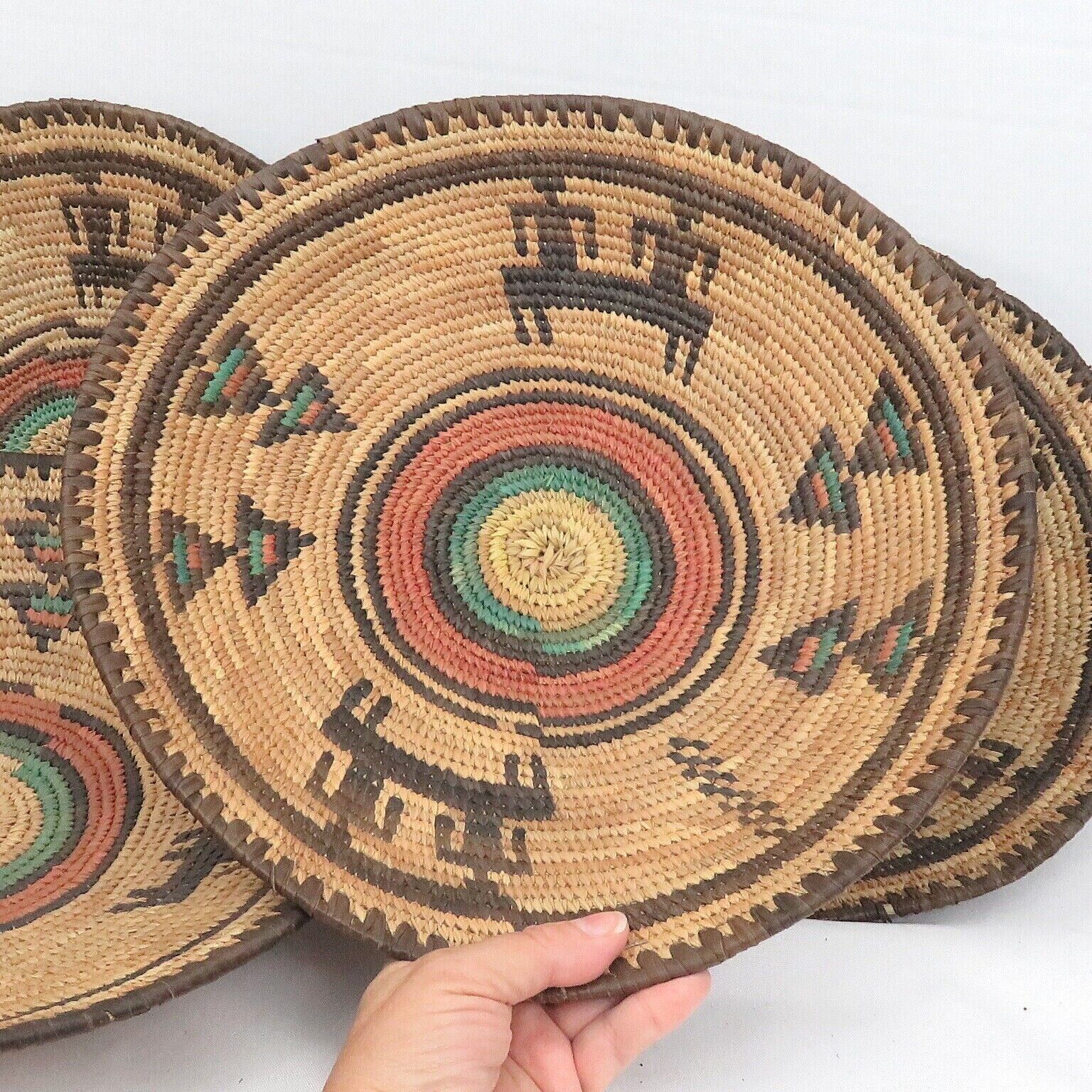 African Nigerian Hausa Coiled Pictorial Polychrome Baskets 12.5 \