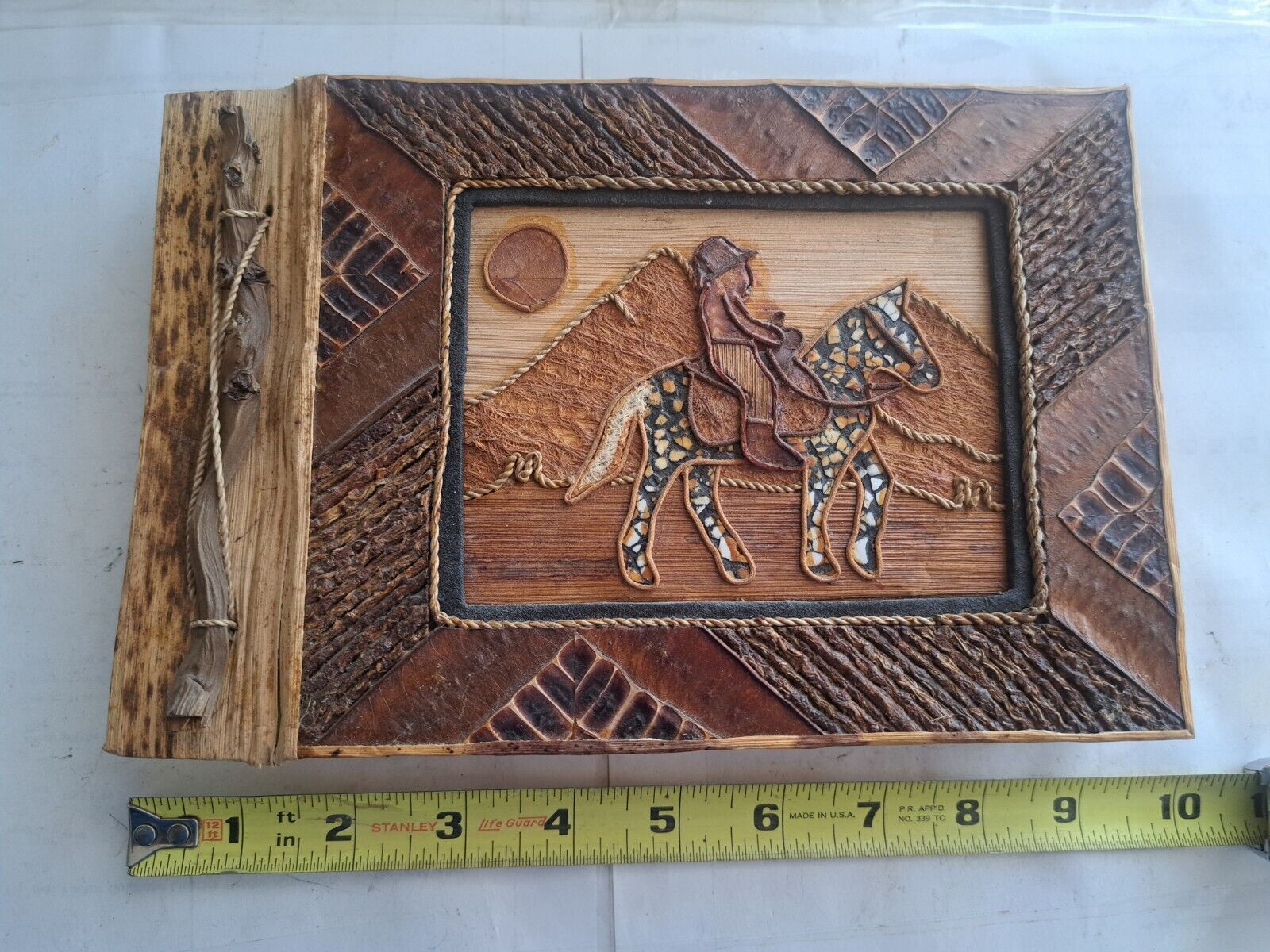 Antique Folk Art Western Themed Photo Album. Awesome Detail Using Natural Mat. 