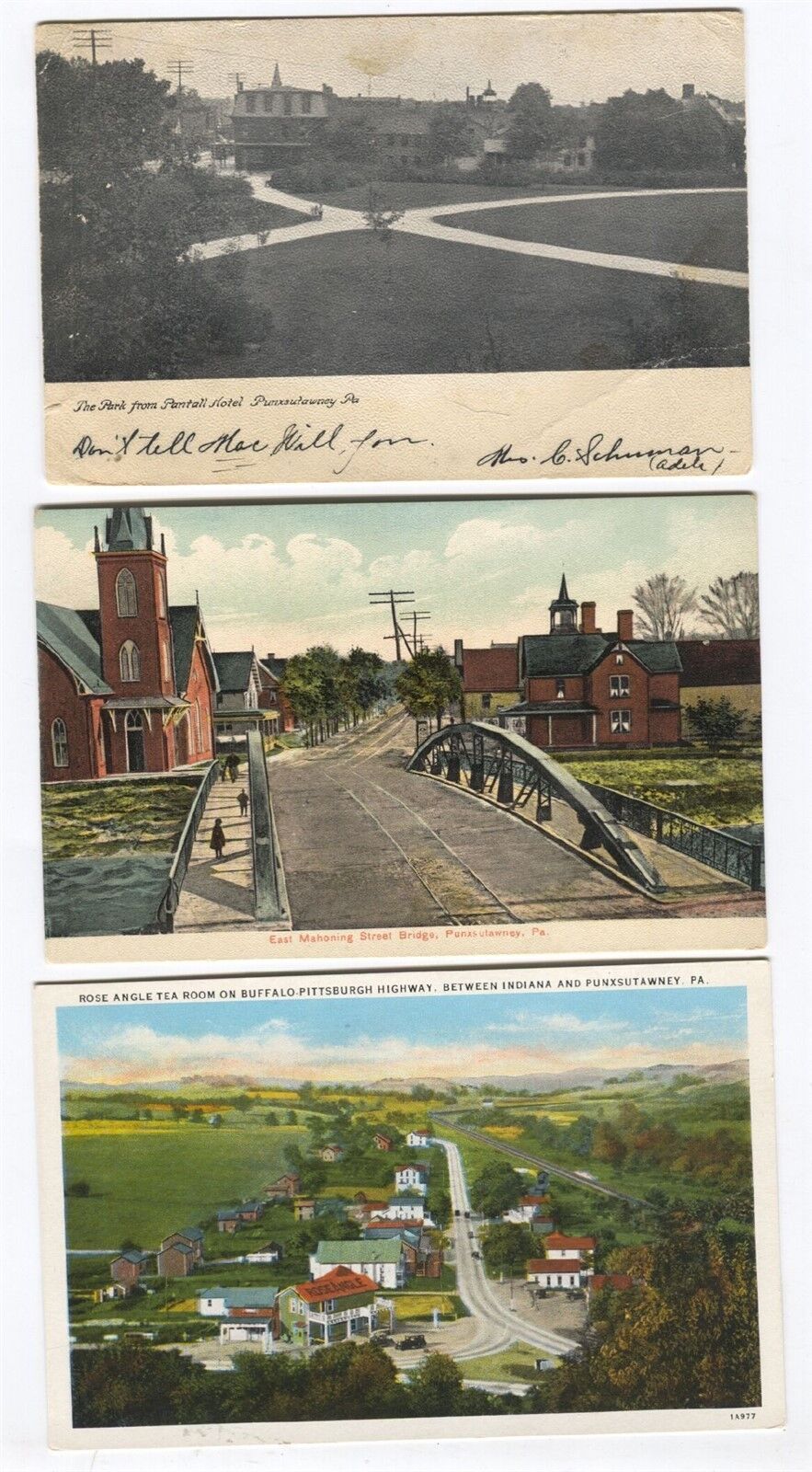 3 1907-1920\'s era Punxsutawney Pennsylvania Postcards  Street & Bridge