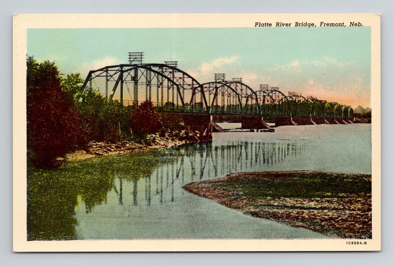 Postcard Platte River Bridge in Fremont Nebraska, Vintage Chrome L4
