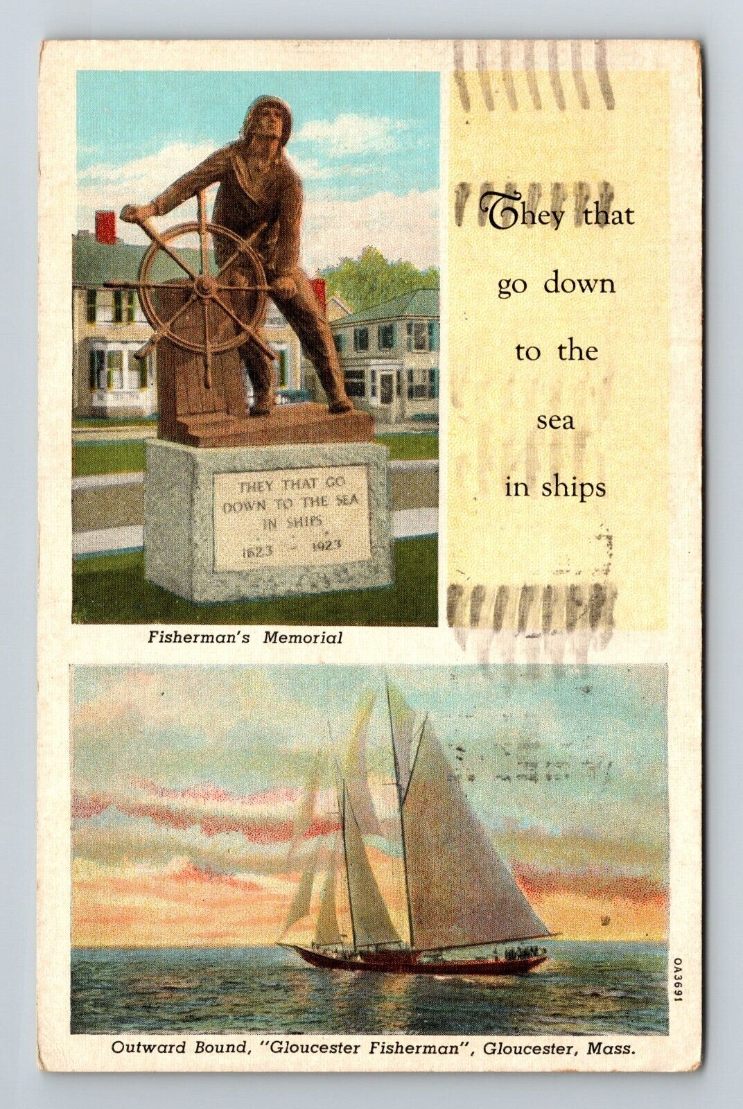 Gloucester MA-Massachusetts, Outward Bound Fisherman\'s Memorial Vintage Postcard