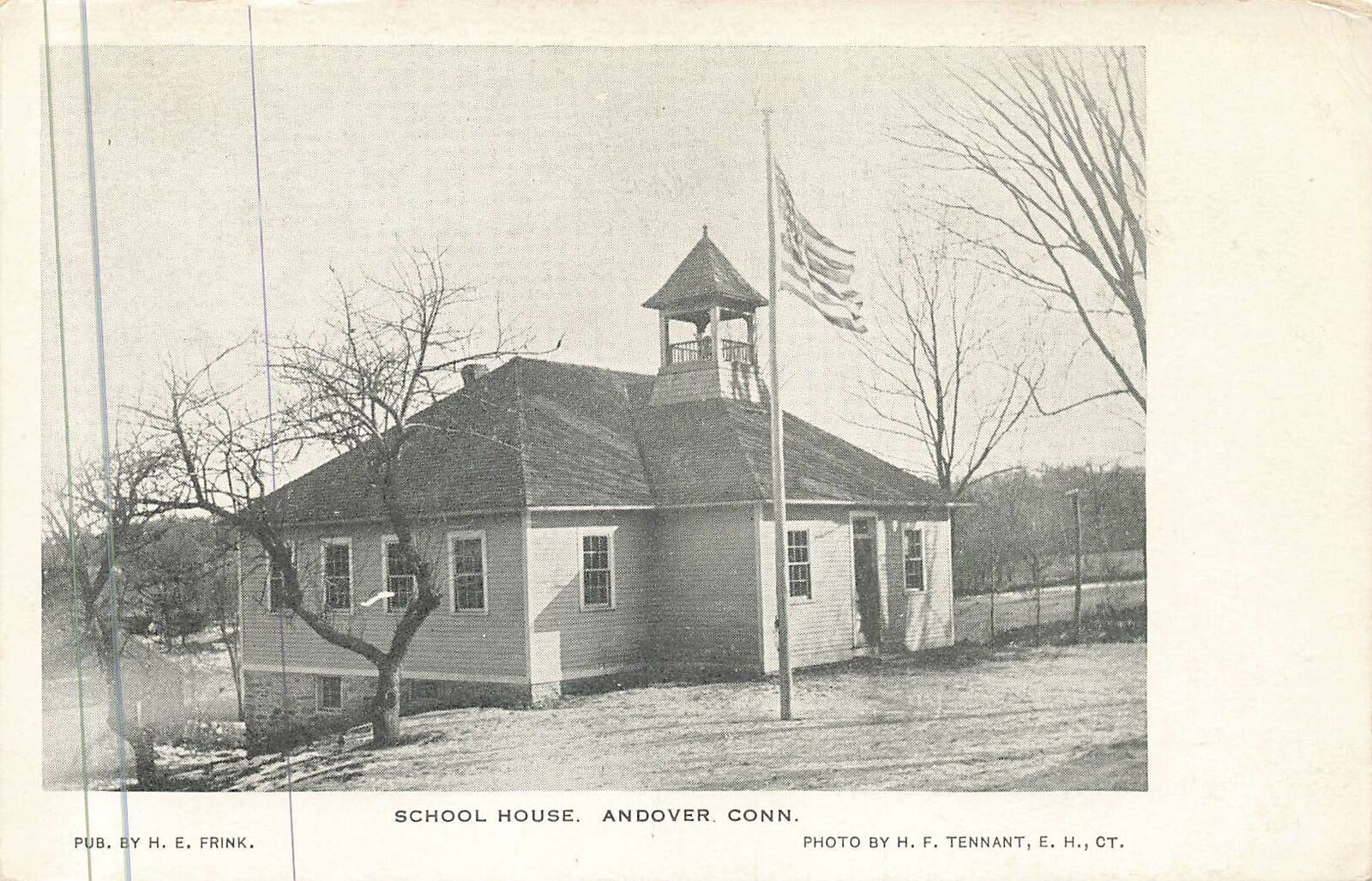 Vintage Postcard School House Andover Connecticut Building photo conn flag pole