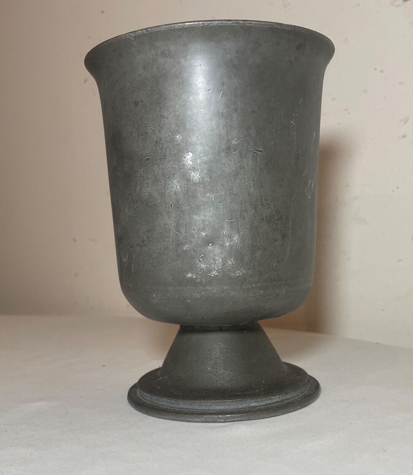 rare antique 18th century 1700s handmade English pewter footed vase chalice