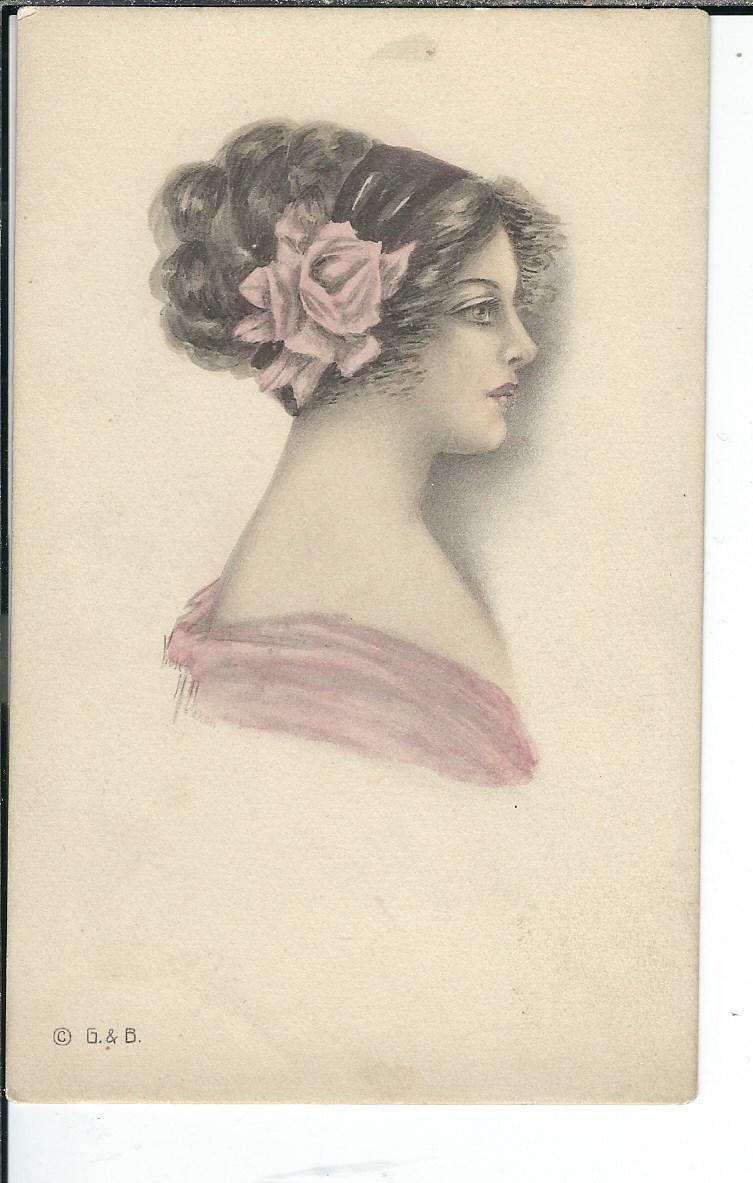 AX-045  Pretty Woman, Artist Violet Dixon, 1907-1915 Golden Age Postcard Vintge