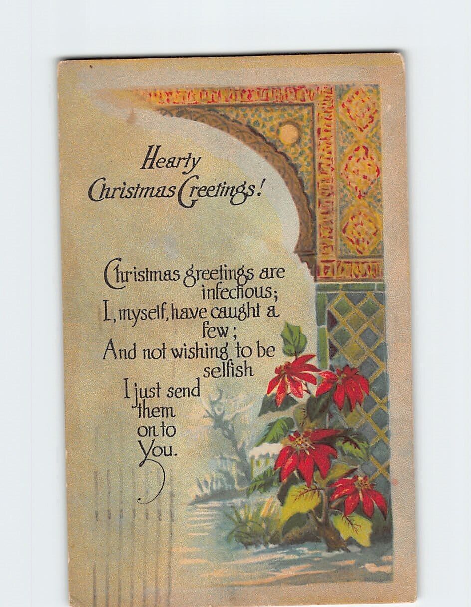 Postcard Flower Art Print Hearty Christmas Greetings