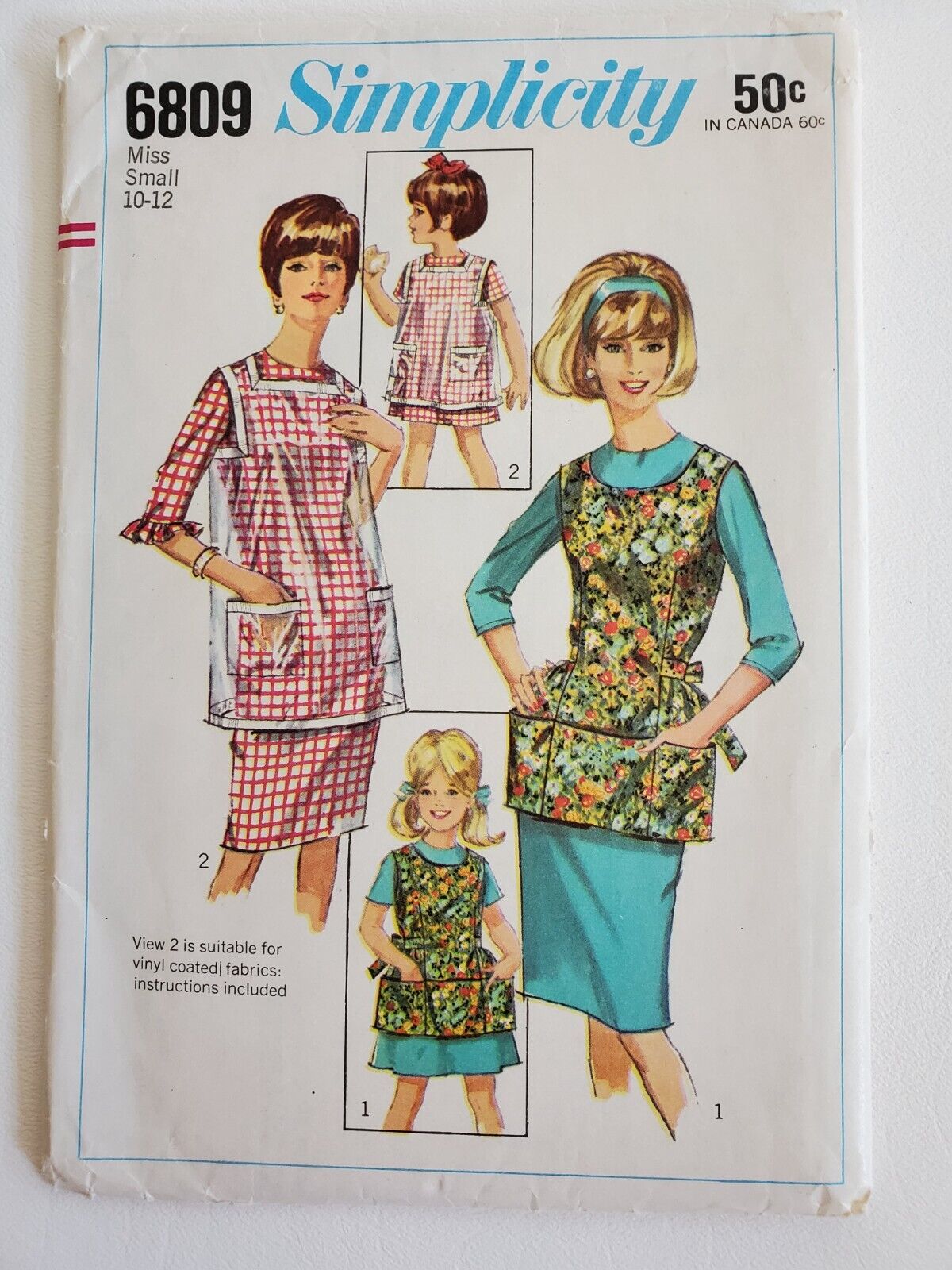 Complete Vtg 60s SEE THRU CLEAR APRON Simplicity 6809 Coated Fabric SZ 10-12