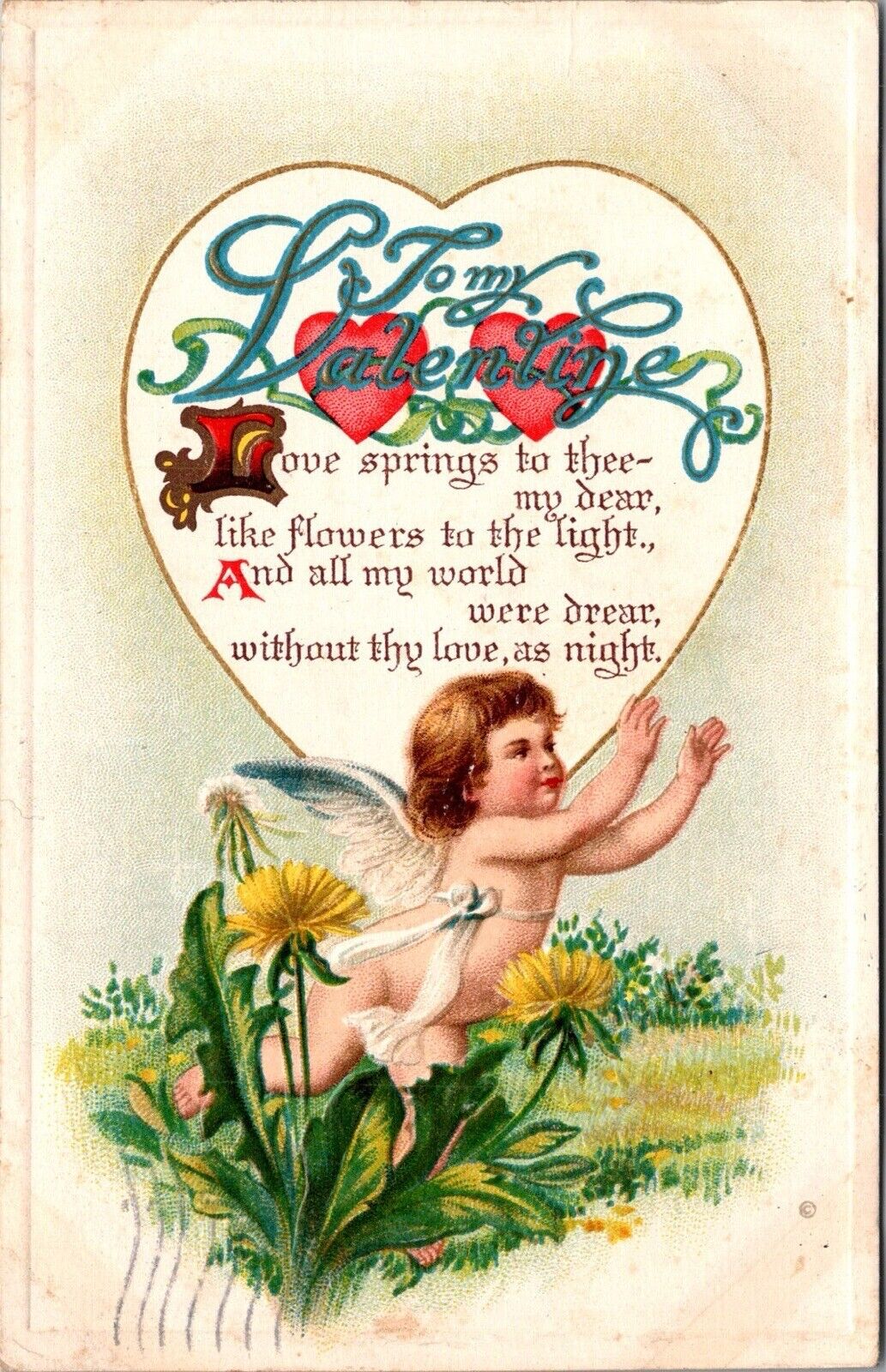 1910s VALENTINE\'S DAY Embossed Postcard Cherub Angel \