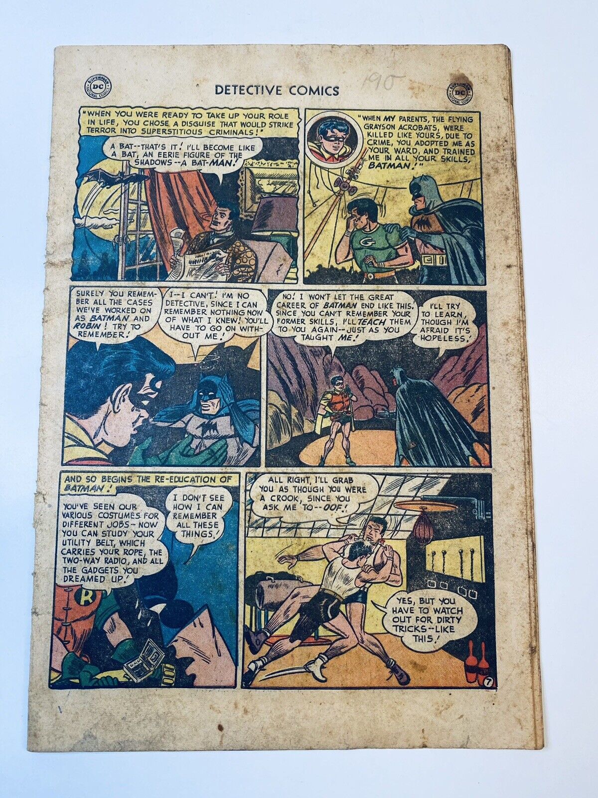 Detective Comics #190 DC, 1953 - Origin Batman Retold RARE 1st Print Coverless
