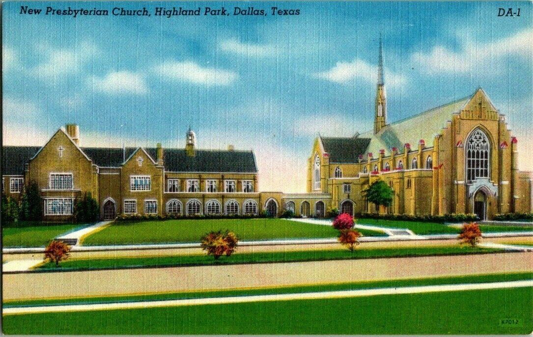 1940\'S. NEW PRES. CHURCH. HIGHLAND PARK. DALLAS TEXAS POSTCARD r10