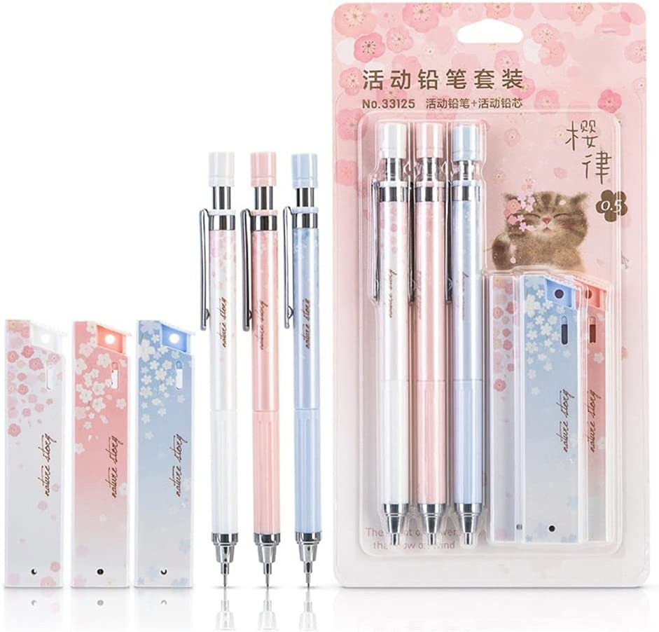 6 Pcs Mechanical Pencils, 0.5Mm Kawaii Pencils Cute Pens Aesthetic with Lead Ref