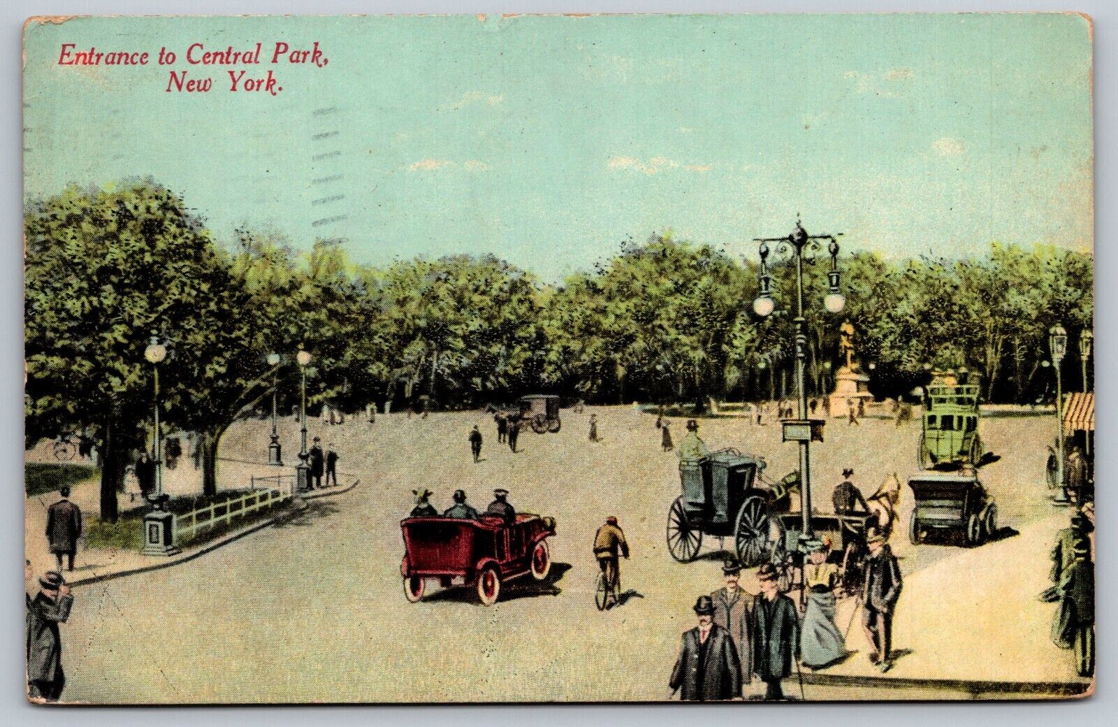 Antique Postcard Entrance to Central Park, New York - Unused Stamp
