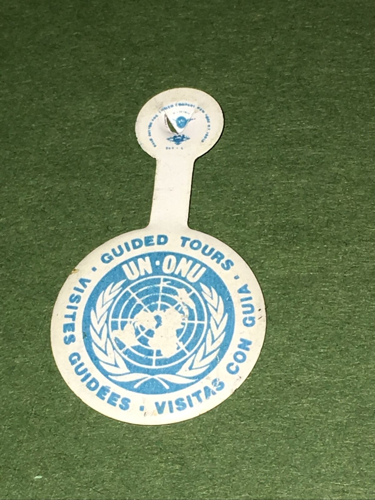 Vintage United Nations UN-ONU Guided Tour Tab-fold Metal Button Pin 