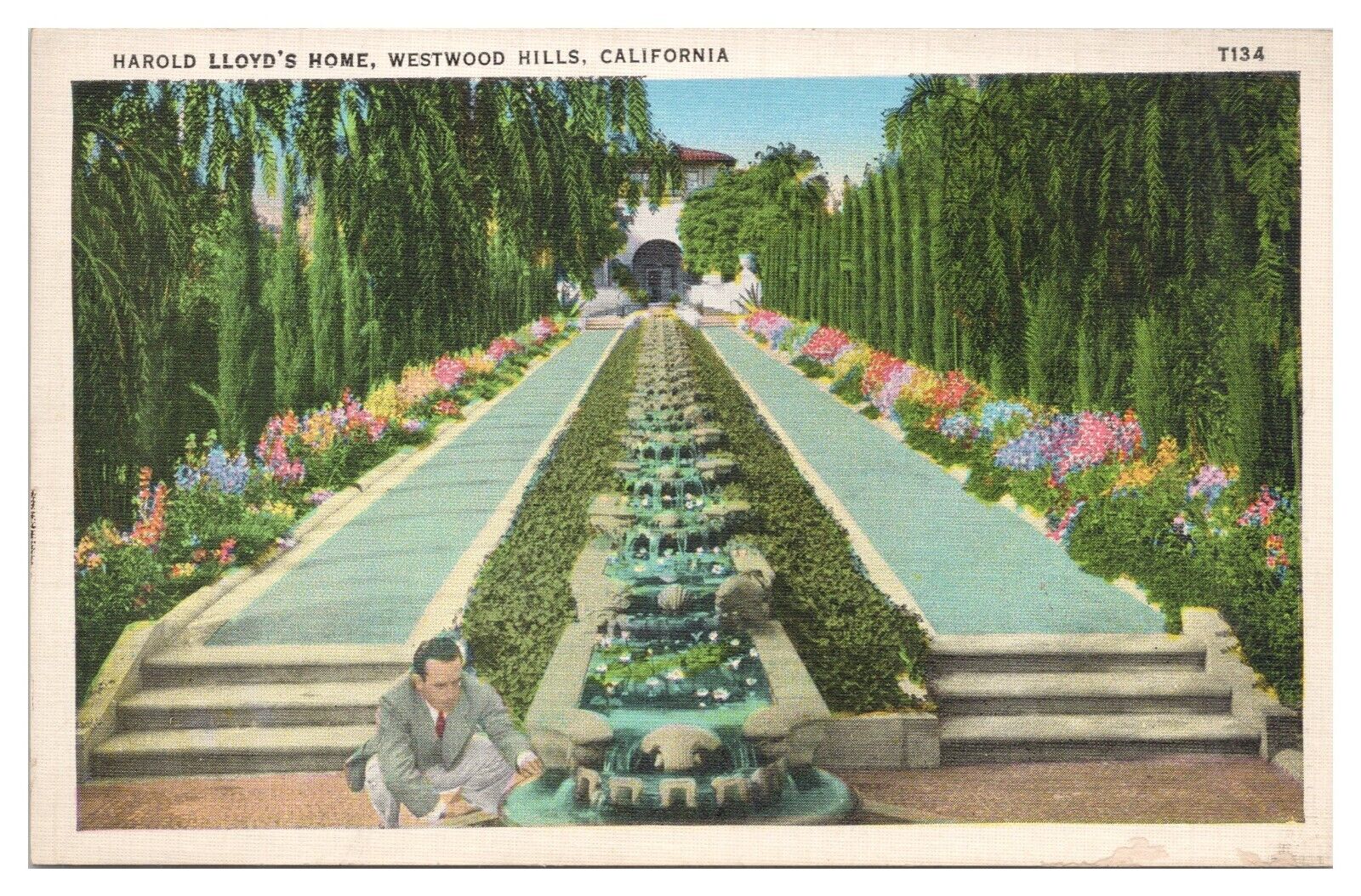 Vintage Harold Lloyd\'s Home Westwood Hills CA Postcard Unposted White Border