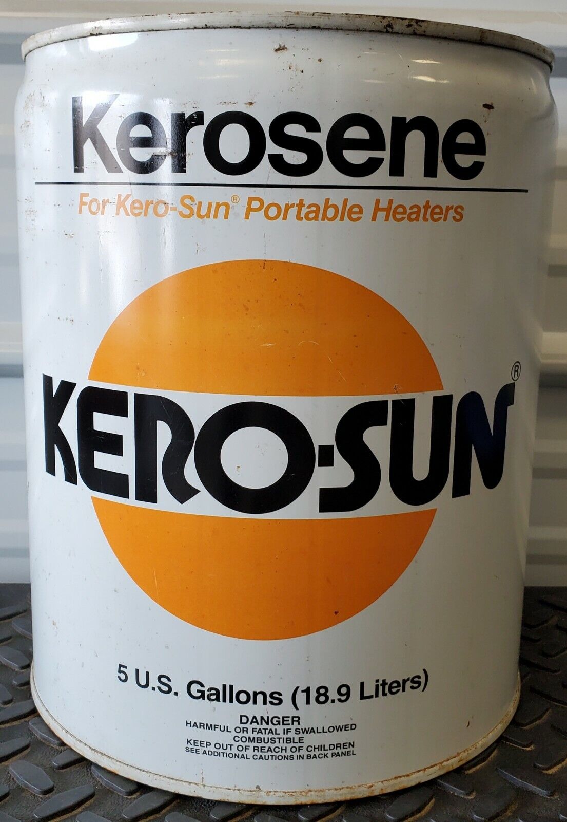 RARE LARGE KERO-SUN  Galvanized STANDARD 5 GAL. Kerosene ADVERTISING CAN VTG