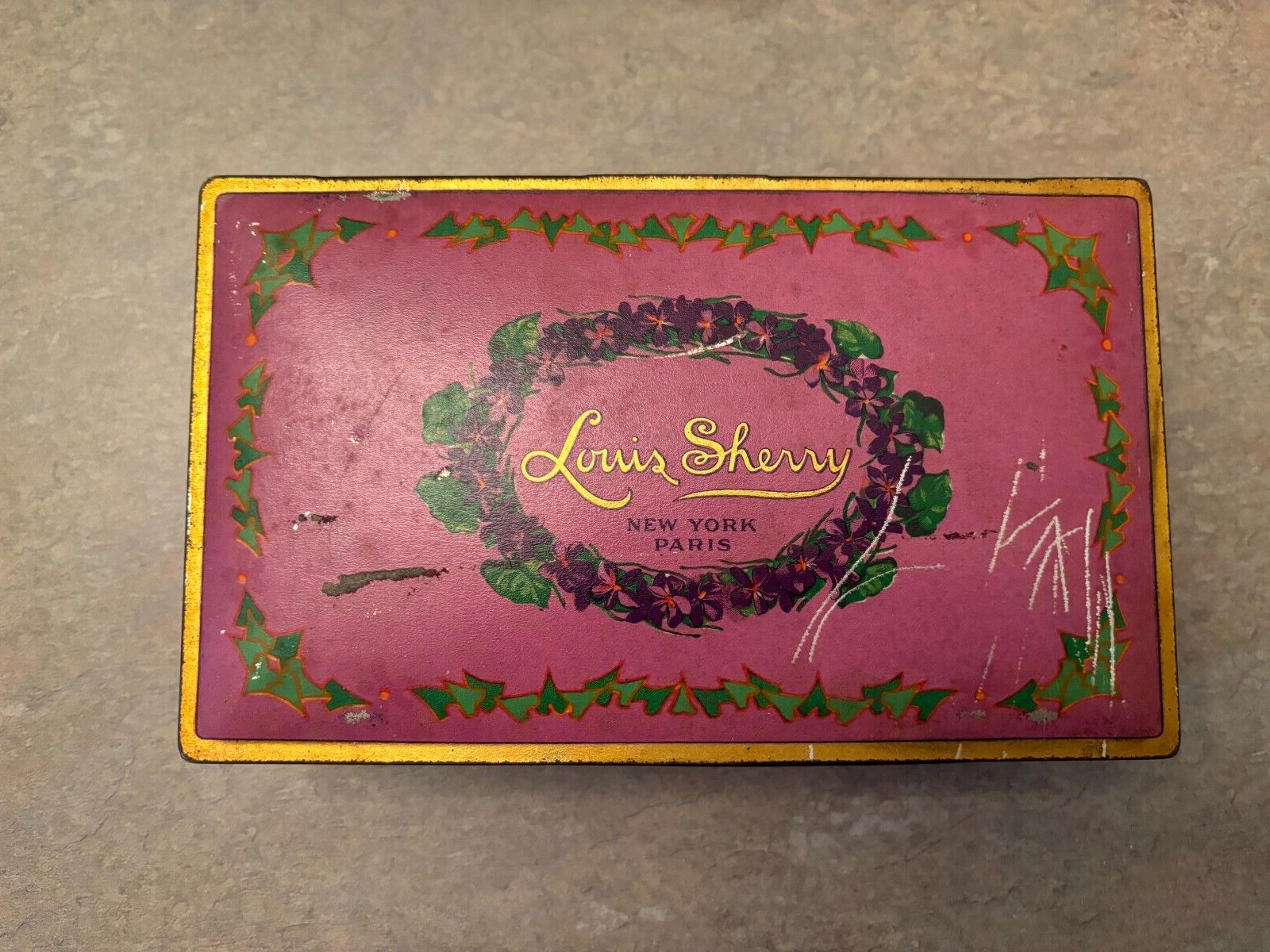 Louis Sherry Vintage Chocolates Box - Pink with Violets.