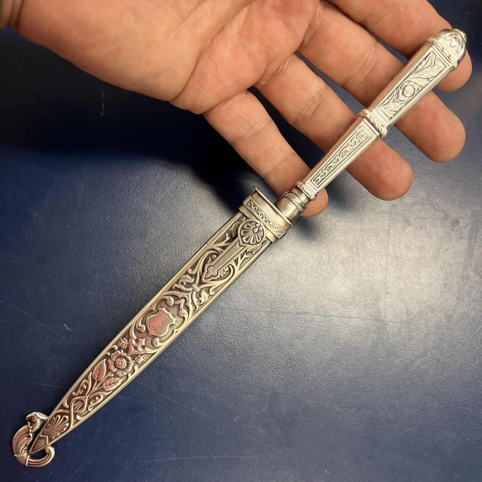 Vintage INOX Brazilian Silver Gaucho Dagger Knife W/Scabbard.