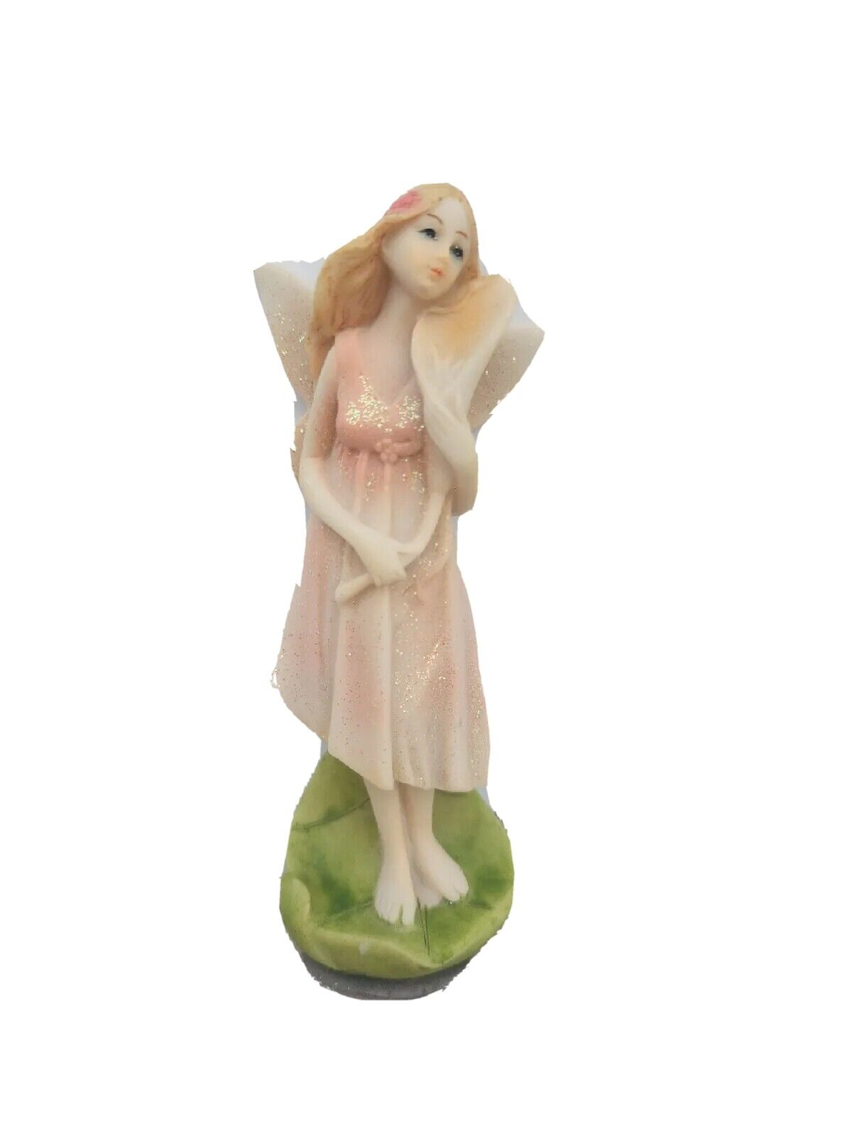 VTG Handpainted Innocent Blonde Water Lily Sparkly Fairy Figurine 5.5\