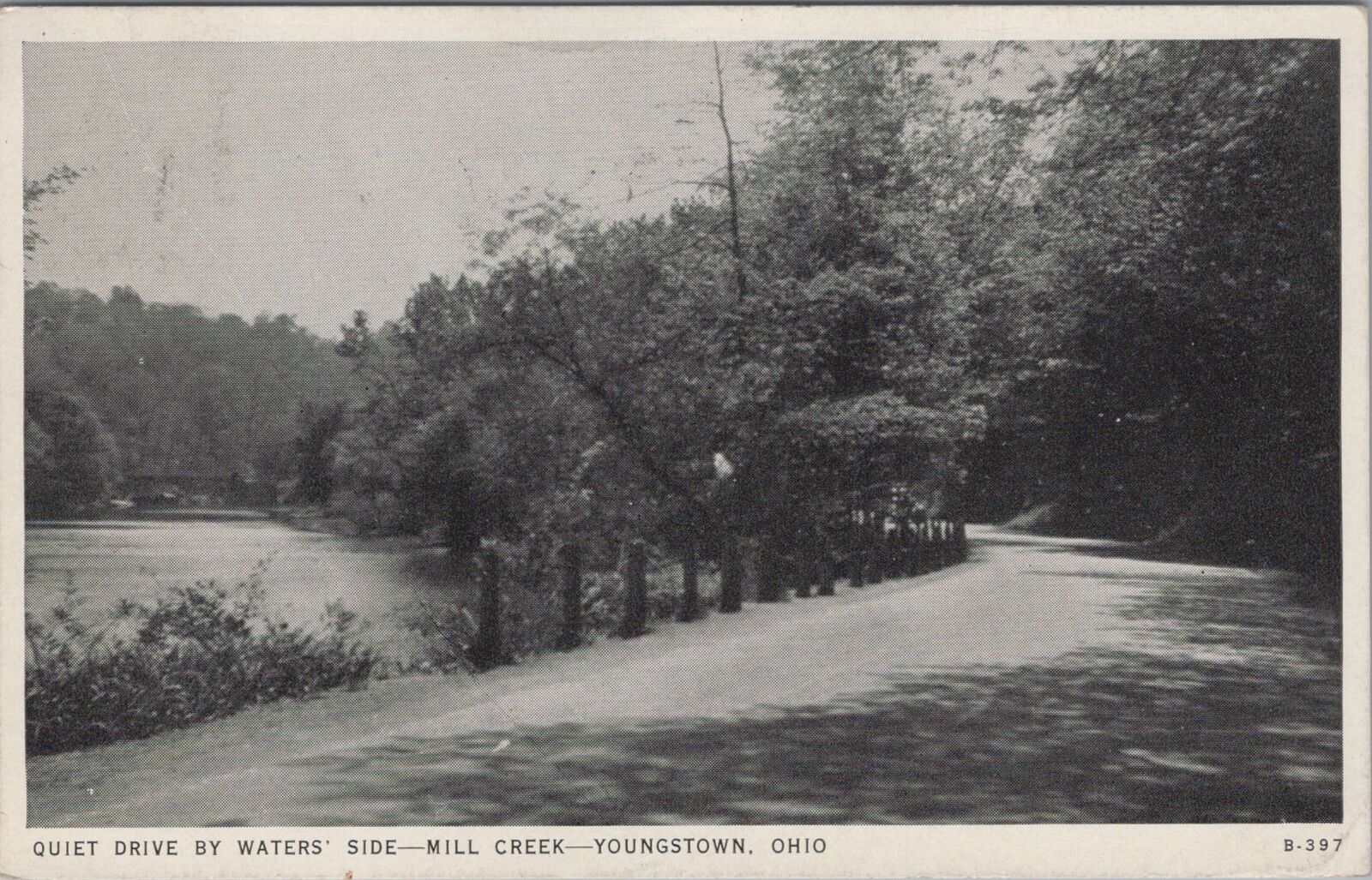 Quiet Drive by Waters\' Side Mill Creek, Youngstown, Ohio 1939 Postcard