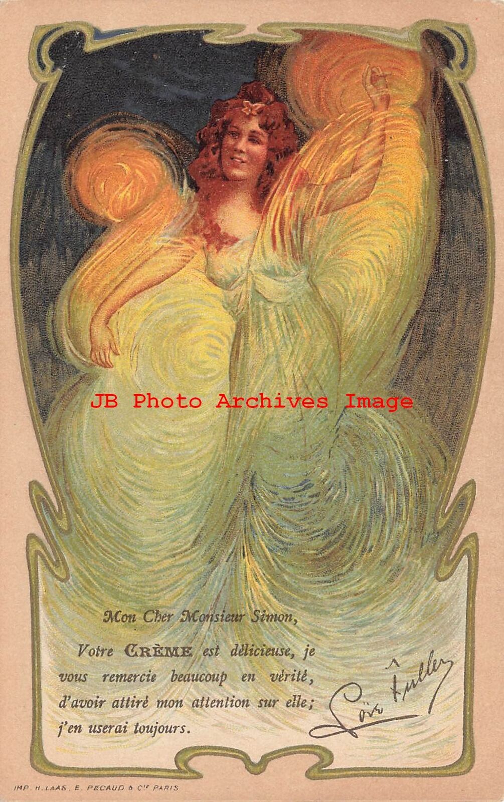 Loie Fuller, E Pecaud, Art Nouveau Dancer Costume, Litho