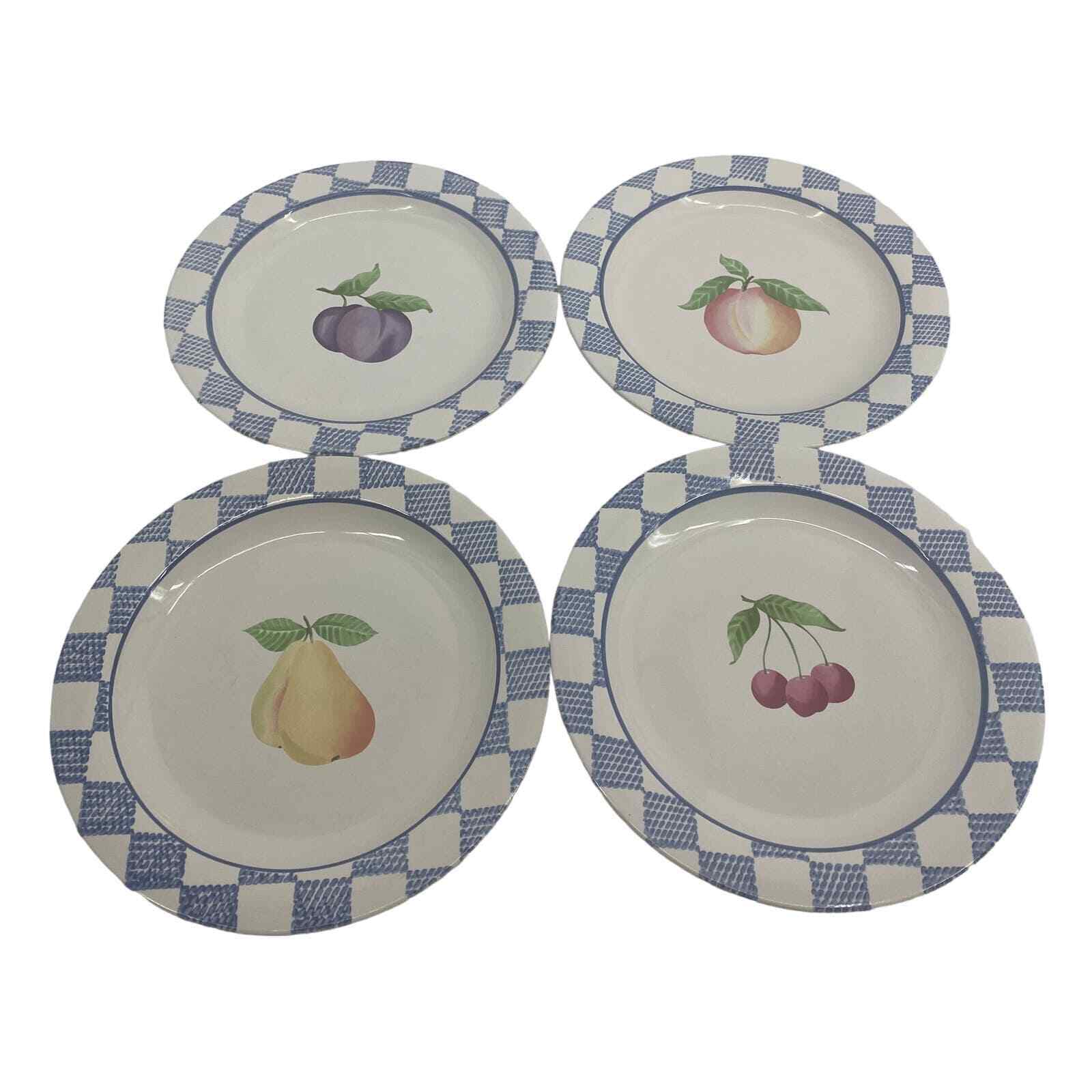 4 Vintage Pfaltzgraff Hopscotch 10.5 in Dinner Plate Peach Country Made in USA