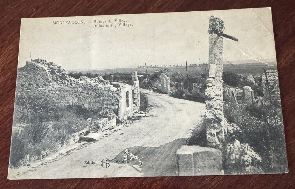 Vintage Unused Postcard Monfaucon France Ruins Of The Village