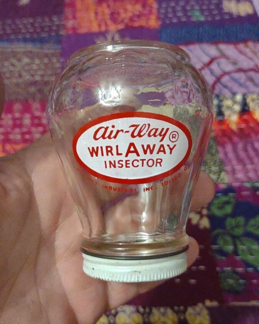 Vintage Air-Way Wirl A Way Insector Clear Glass Bottle Used Collectible 