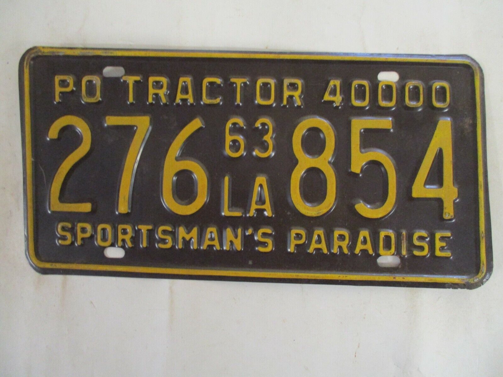 1963 Louisiana TRACTOR License Plate Tag