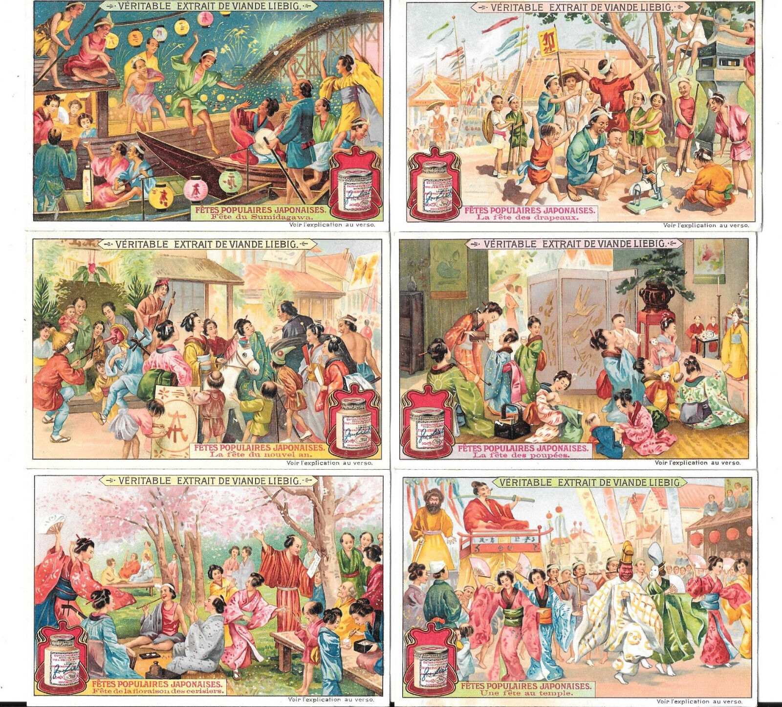 LIEBIG TRADE CARDS, JAPANESE FESTIVALS 1907 Set of 6 Cards (S893 French).