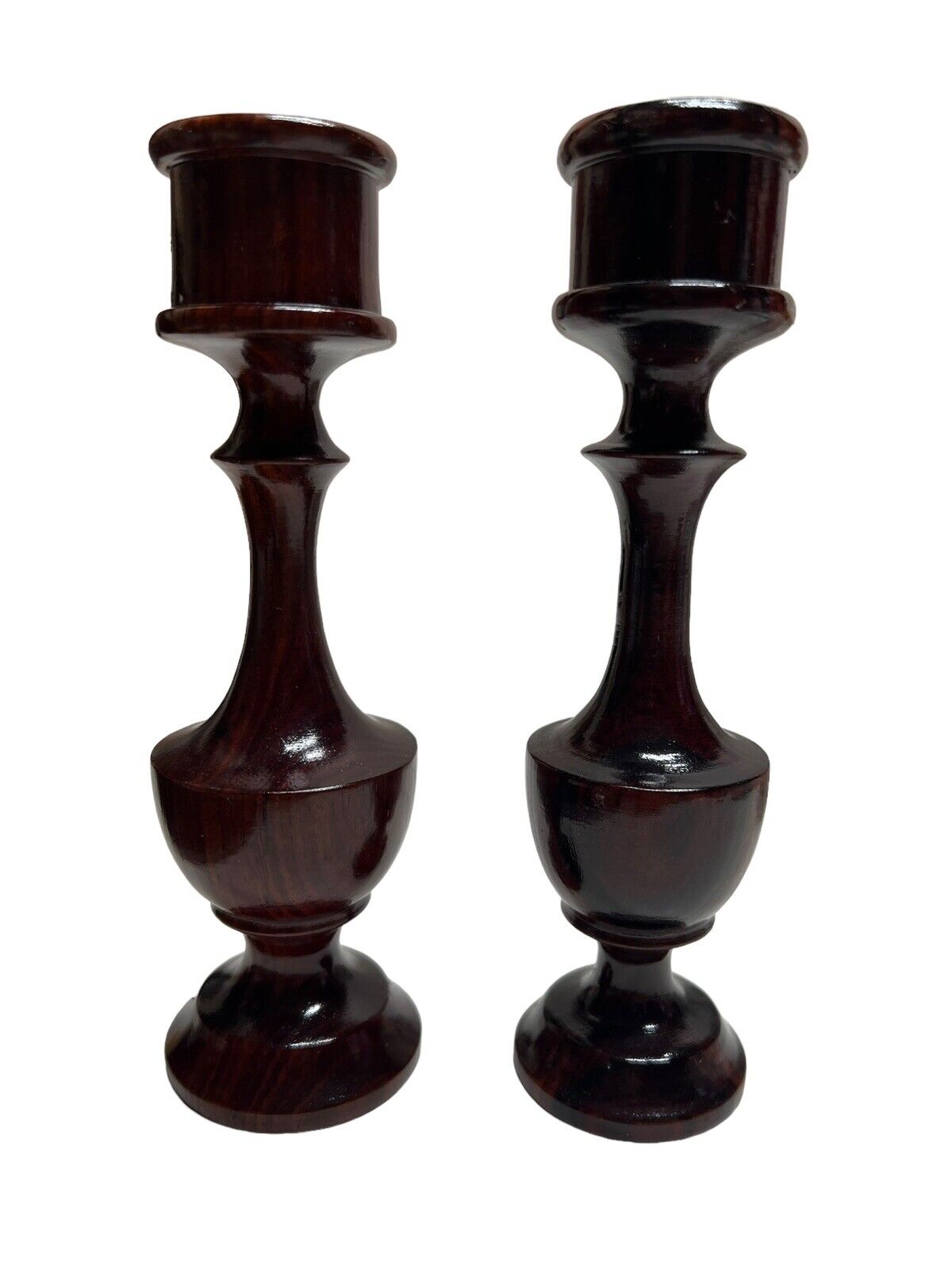 Vintage Handmade Turned Dark Stained Wooden Candle Holder Candlestick