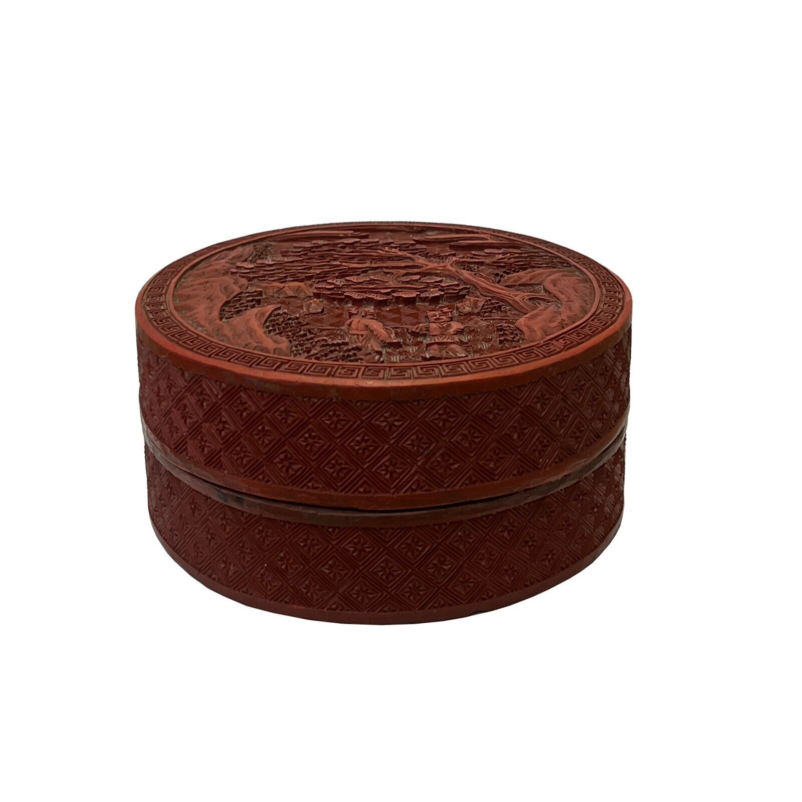 Vintage Chinese Red Resin Lacquer Round Carving Small Accent Box ws3012
