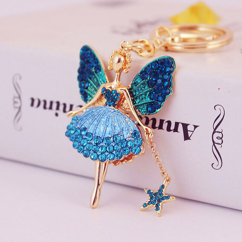 2PCS Fashion Random Rhinestones Angel Butterfly Fairy Metal Car Keychain Pendant